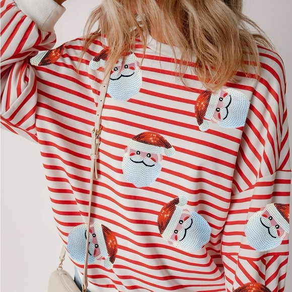 Sequin Santa Christmas Striped Sweatshirt - Picture 3 of 5